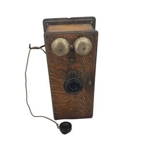 Auto Electric Antique Telephone Hand Crank Wall Box Oak NON FUNCTIONING display